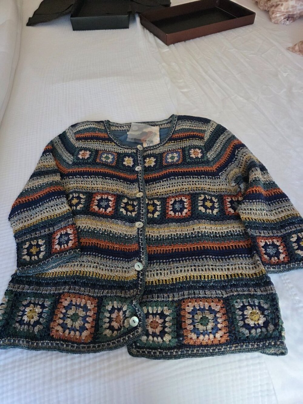 Peruvian crochet knit sweater with tee never worn size med